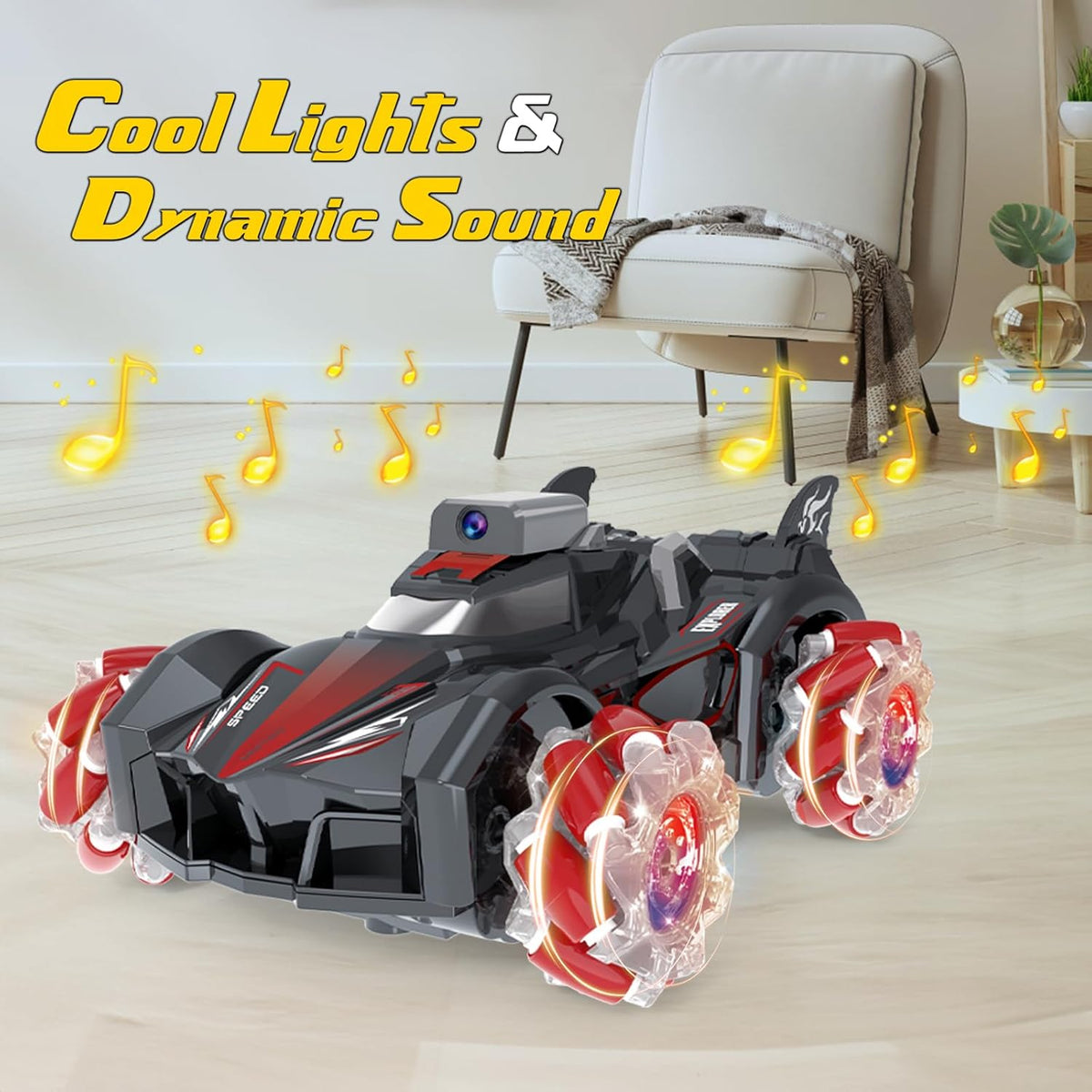 Yasola RC Car with Camera for Kids, Remote Control 360° Rotating High Speed Stunt Vehicle Toy for Boys and Girls, Rechargeable Racing Drift Cars with Flashing Lights and Dynamic Sound for Adults