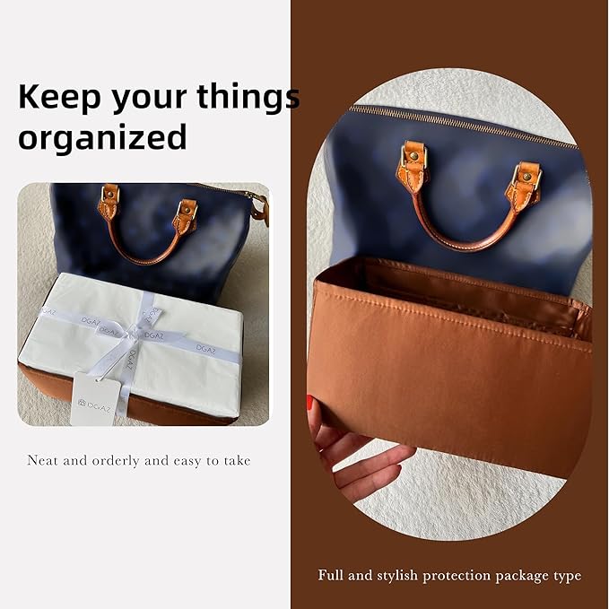 DGAZ Silk Purse Organizer Insert Fits LV Speedy 16/20/25/30/35/45 bags,Silky Smooth Bag Organizer,Luxury Handbag & Tote Shaper(Gold,SP25)