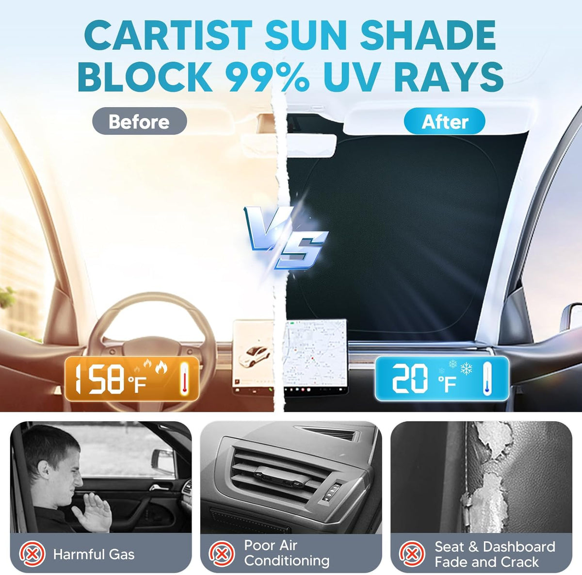 Cartist Windshield Sun Shade Fits for Mazda CX-90 & CX90 PHEV 2024 2025 2026 Foldable Car Front Window Sunshade for CX-90 Accessories Sun Visor