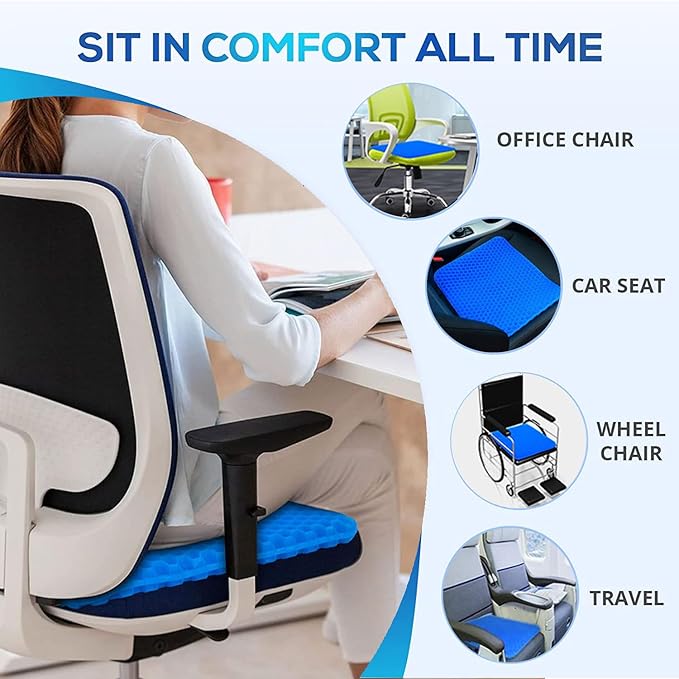 Gel Seat Cushion for Long Sitting Pressure Relief(Super Large&Thick) -Wheelchair Cushion for Pressure Sores - Coccyx,Sciatica & Tailbone Pain Relief Cushion- Non-Slip Butt Pillow for Office, Home, Car