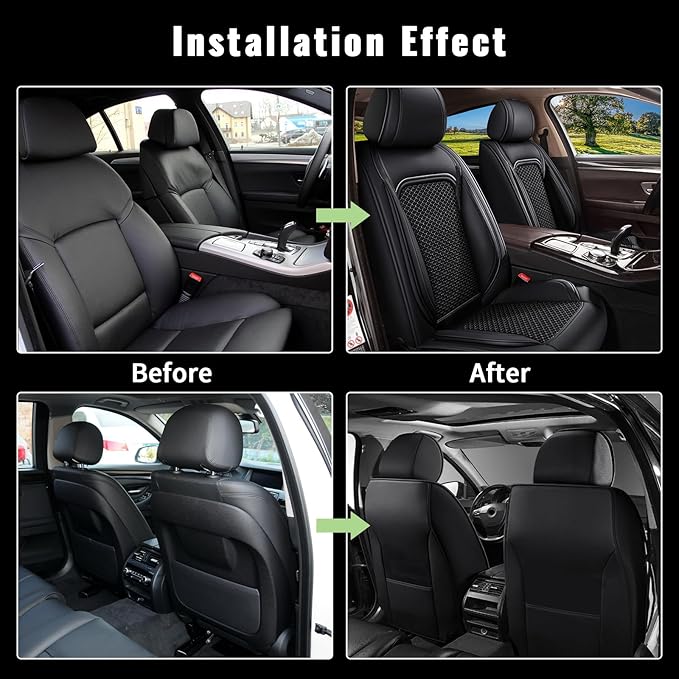 Car Seat Covers Front Seats for Honda Pilot 2005-2016: Breathable Cool Ice Silk Leather Seat Covers (Black)