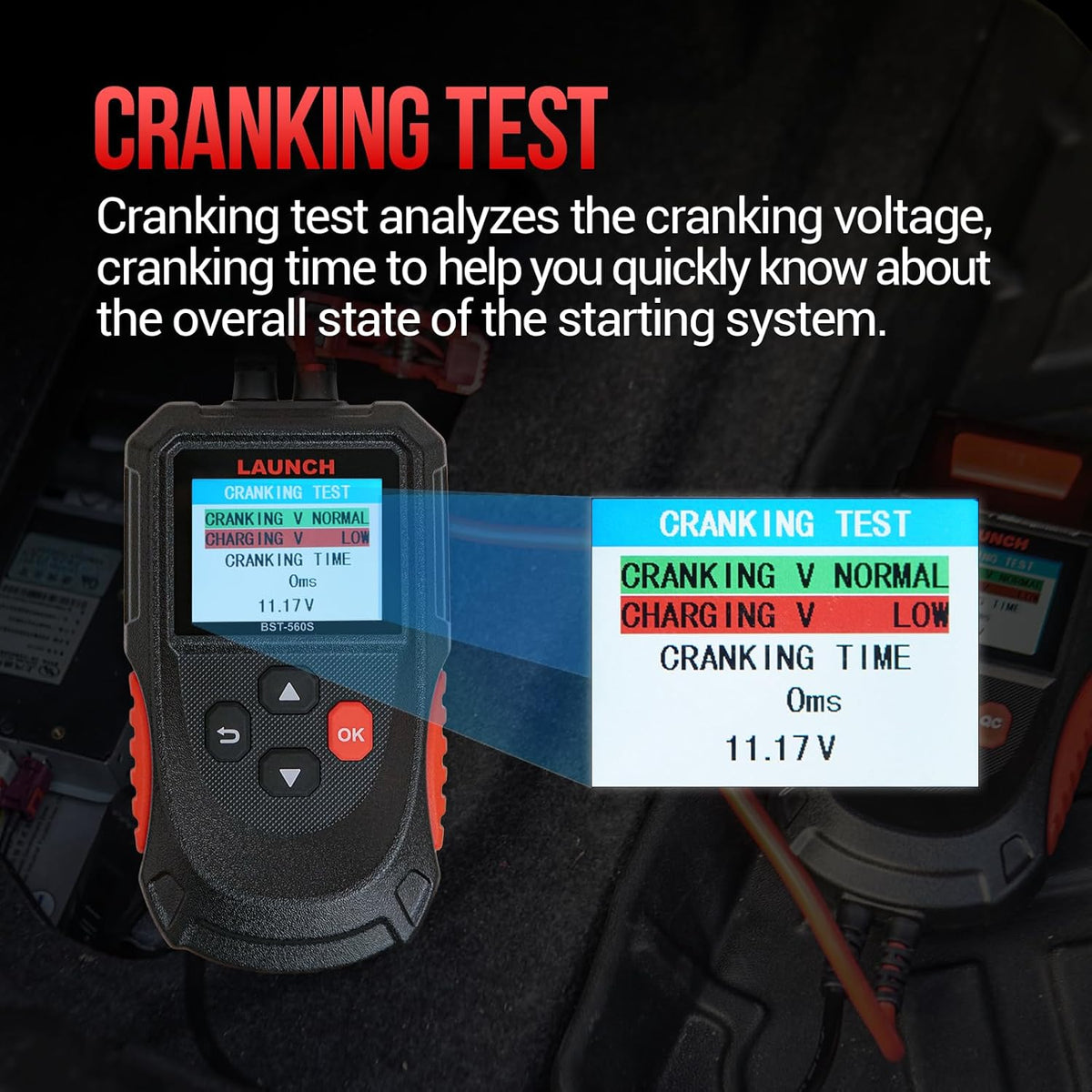 Car Battery Tester, Launch BST-560S 12V Digital Automotive Battery Load & Alternator Tester, Charging Cranking System Analyzer, for Cars Trucks Motorcycles SUVs ATVs RVs Boats