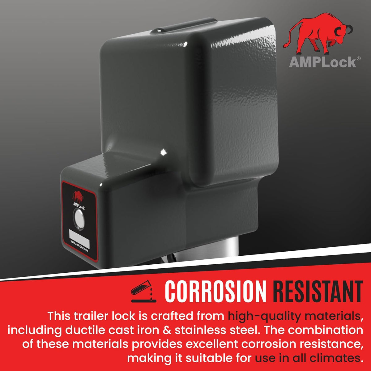 AMPLock - U-BRU2516 2 5/16" Heavy Duty Ball Coupler Lock - Square Edge Design - Patented Boat Travel Trailer Hitch Locks, 2-Parts Anti Theft Trailer Hitch Lock, RV Accessories, Push & Locking System