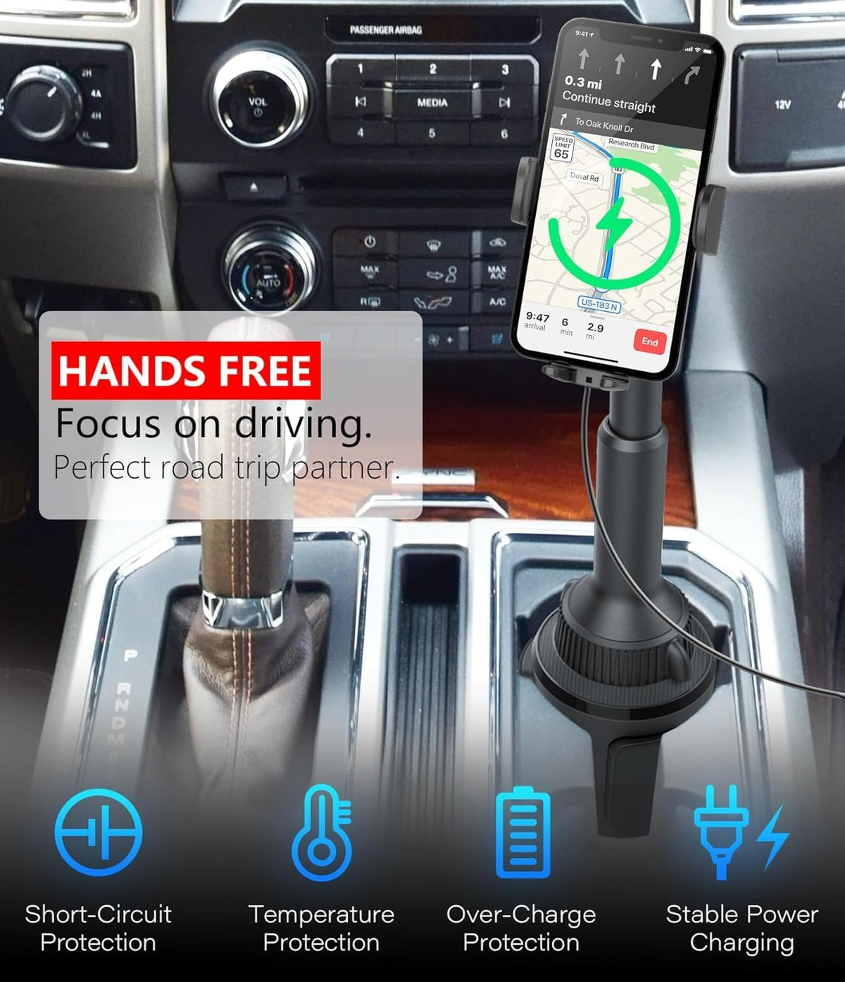 APPS2Car Car Cup Phone Holder Wireless Charger with QC 3.0 Adapter, 15 Watt Qi Fast Charging, Compatible with iPhone 11/12/13/14/15/16/Pro/Max/Plus and Universal All Models Phone Holder