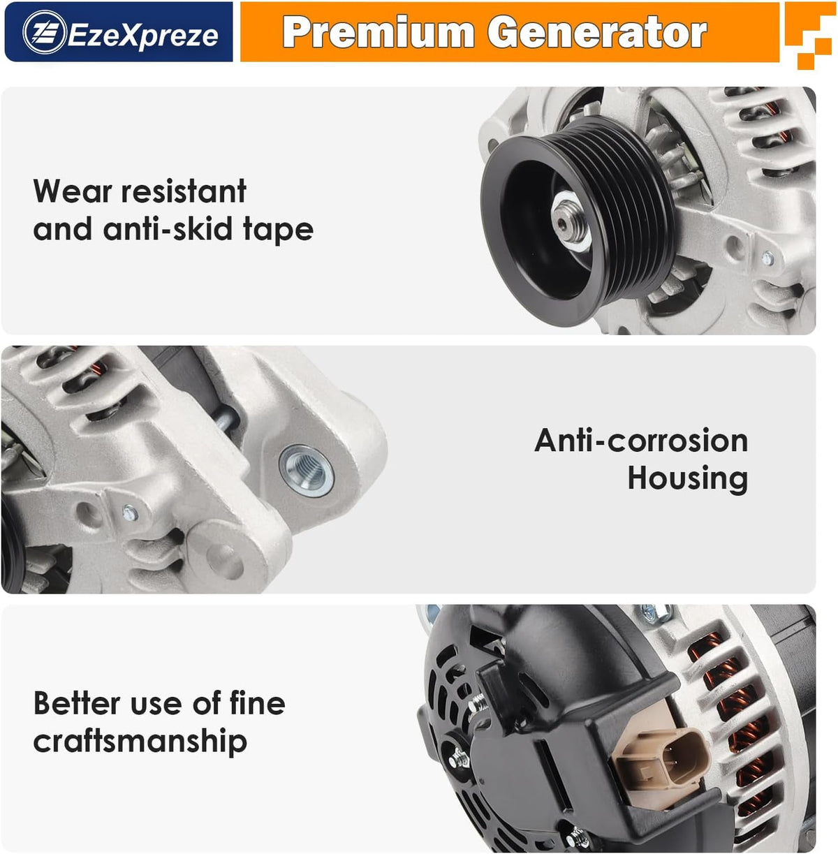 Ezexpreze 11390 Alternator Replacement for 2.4L Honda Accord 2008 2009 2010 2011 2012,Acur.a TSX 2009 2010 2011 2012 2013 2014 130A,12V,CW,7-Groove Pulley, OE#11390,1042105890,12870