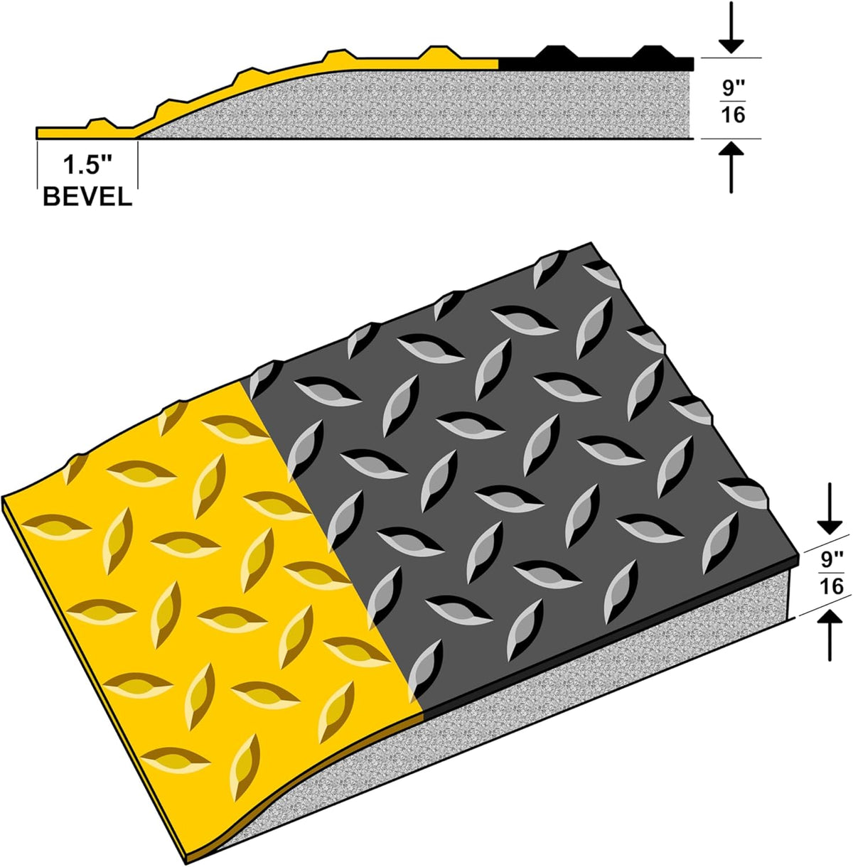 Rhino Mats, American Classic Diamond Anti-Fatigue Mats, Industrial Ergonomic Comfort Standing Mat for Work, Home, Garage, Office, Kitchen or Anywhere (Black/Yellow 9/16" Thick, 2 FT. x 13 FT.)