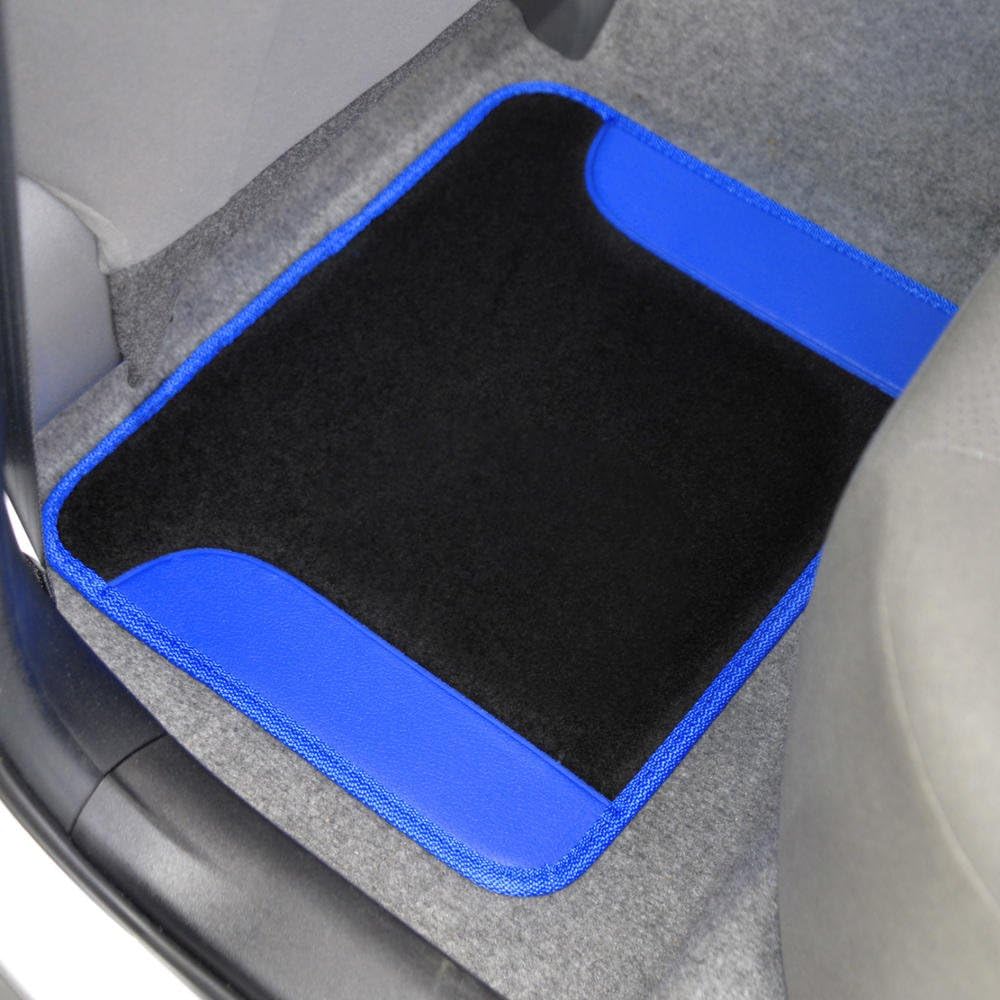 BDK Premium Carpet Black & Blue Floor Mats for Cars - Universal Fit Interior 4-Piece Car Mats Full Set - Cute Car Accessories Interior Floor Covers for SUVs, Trucks,Van, & Car