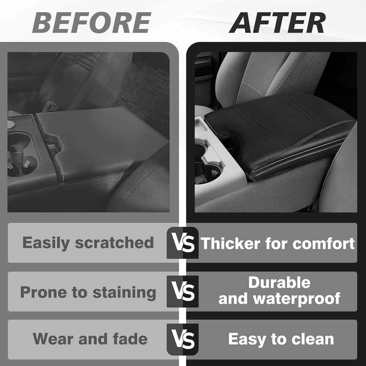 Muslogy Center Console Armrest Cover Compatible with Ford F-150 F150 2015-2024 2025 Comfort Armrest Pad Arm Rest Cushion Vegan Leather Protector 1-Inch Extra Thick(Jump Seat ONLY)
