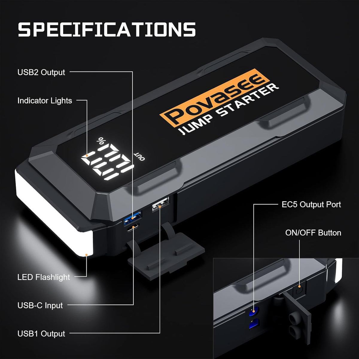 4000A Jump Starter 12V Battery Jumper Starter(10L Gas 10L Diesel Engine),Car Battery Jump Starter with 3" LCD Display, Power Bank/Dual Output/LED Light