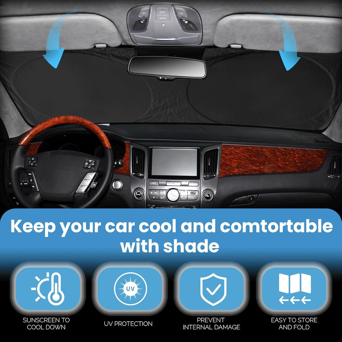 INSAUTO Windshield Sun Shades Compatible with Honda Civic Accord, Front Window Sunshade for Windshield Cover Foldable Sun Visor Protector 210T Reflective Cool Car Accessories (61" X 34.6")