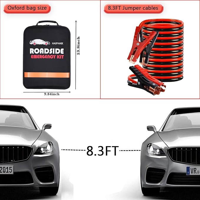 Car Emergency Roadside Kit - Roadside Assistance Emergency Kit, Car Emergency Kit with Jumper Cables, Safety Kits for Cars,Folding Shovel, Tow Rope,Car Tool Kit