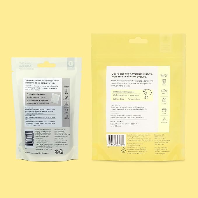 Fresh Wave Lemon Odor Eliminating & Deodorizing Packs | Bag of 6 & Fresh Pod Case | Safer Odor Relief for Small Spaces | Natural Plant-Based Odor Eliminator | Odor Absorbers for Home
