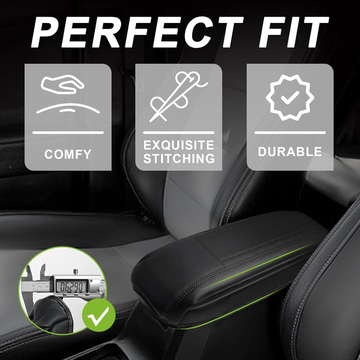 Muslogy Center Console Armrest Cover Compatible with Toyota RAV4 2013-2018 Comfort Armrest Pad Arm Rest Cushion Vegan Leather Protector 1-Inch Extra Thick