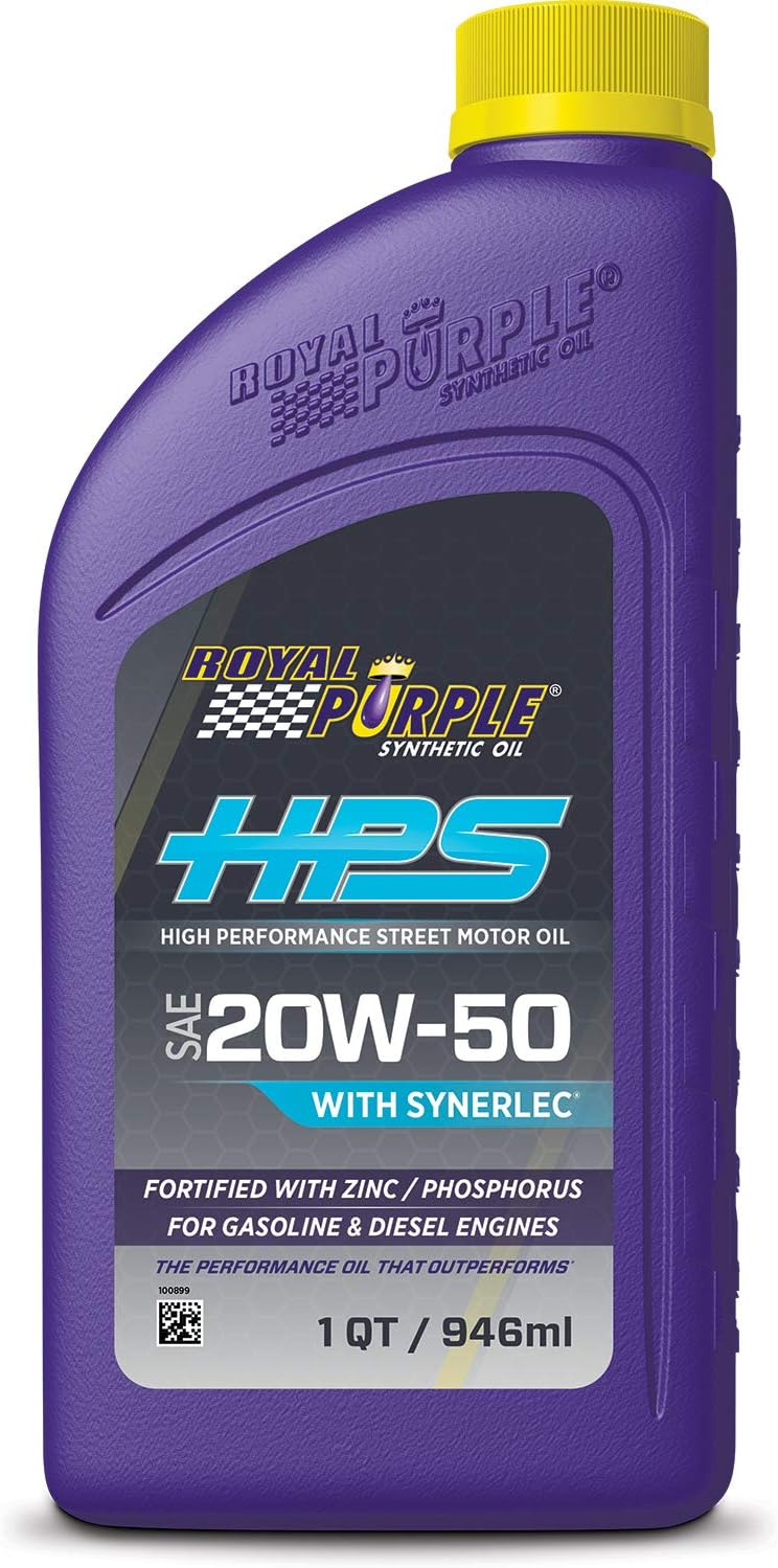 Royal Purple Motor Oil, HPS High Performance Street, High Zinc, 20W50, Synthetic, 1 qt Bottle, Each