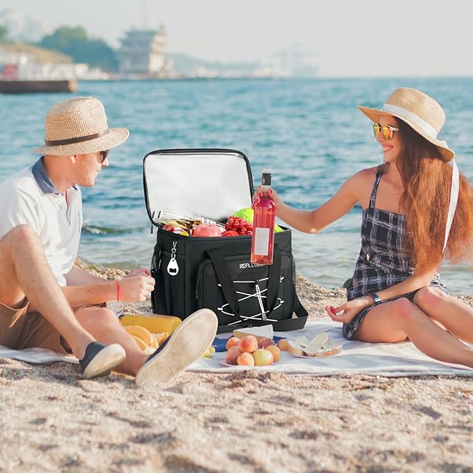 RealCool Soft Cooler Bag 35/45Can, Collapsible Cooler Insulated Leak Proof, Large Lunch Box for Men Women, Soft-Sided Cooler for Picnic, Grocery, Beach, Camping, Travel