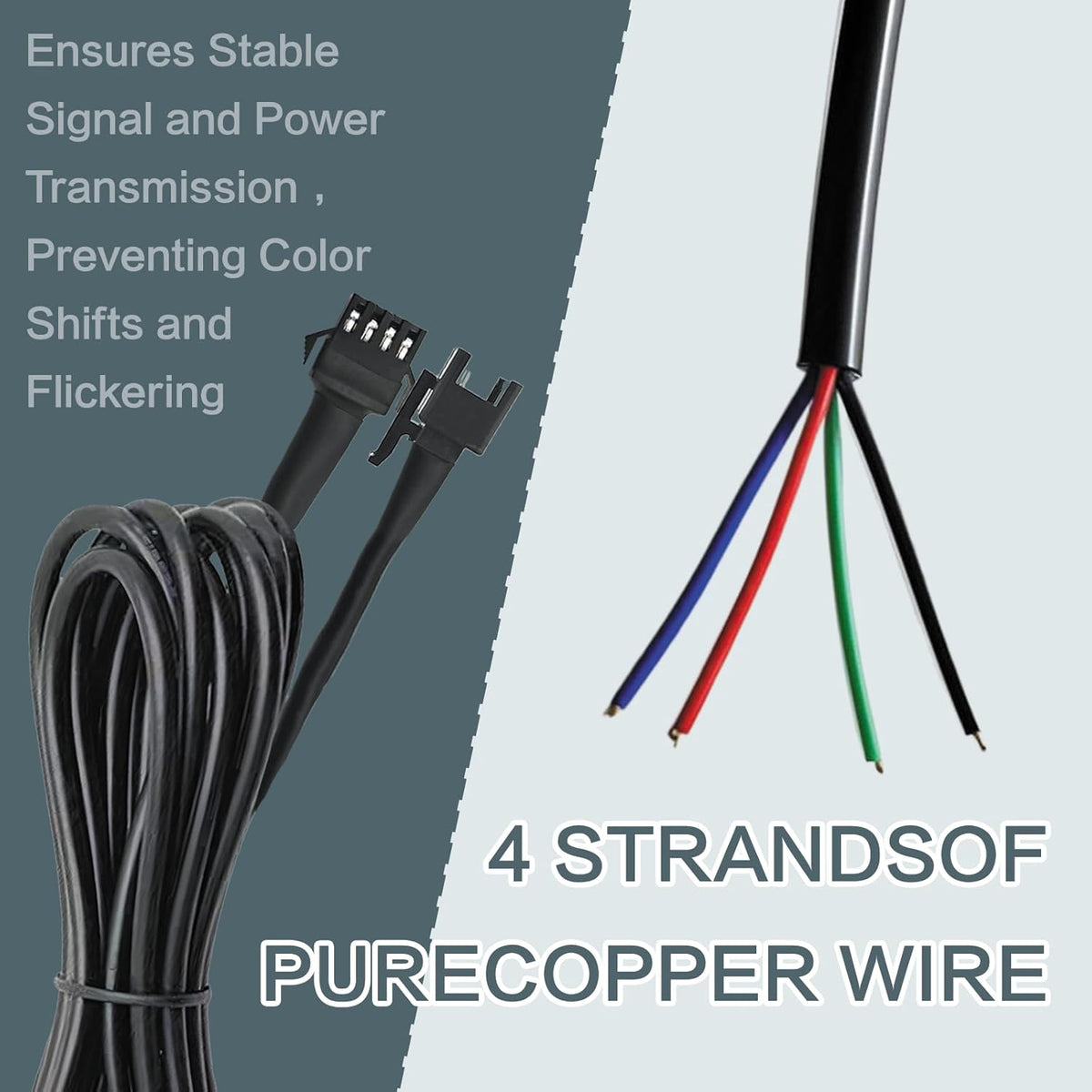 4 Pcs 4 Pin RGB Extension Cable RGB Wire for Motorcycle LED Light Underglow Kit, Compatible with ATV Car Trucks Rock Lights & Neon Strips (60 Inch)