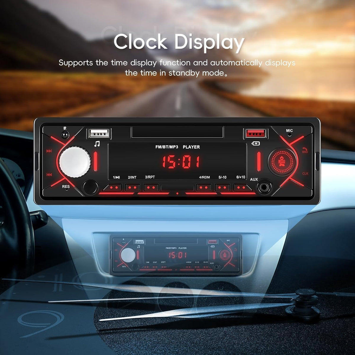 Car Radio Single Din Bluetooth Digital Car Stereo Receiver Hands-Free Calls Audio Multimedia System with 2 USB/AUX FM Radio USB Quick Charge MP3 Player