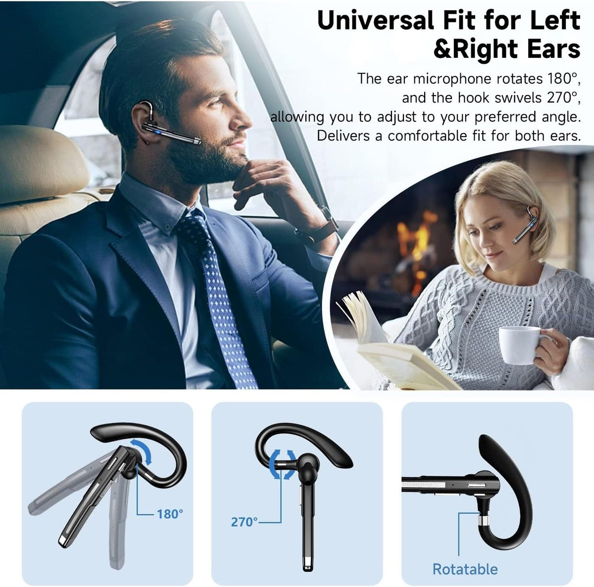 Bluetooth Headset V5.3,100 Hrs Talk Time Single-Ear Earphone, CVC8.0 Noise Cancelling Wireless Earbud, Business Earbud with 500 mAh Charging Case, Hands-Free Earpiece for Trucker/Home/Office Work