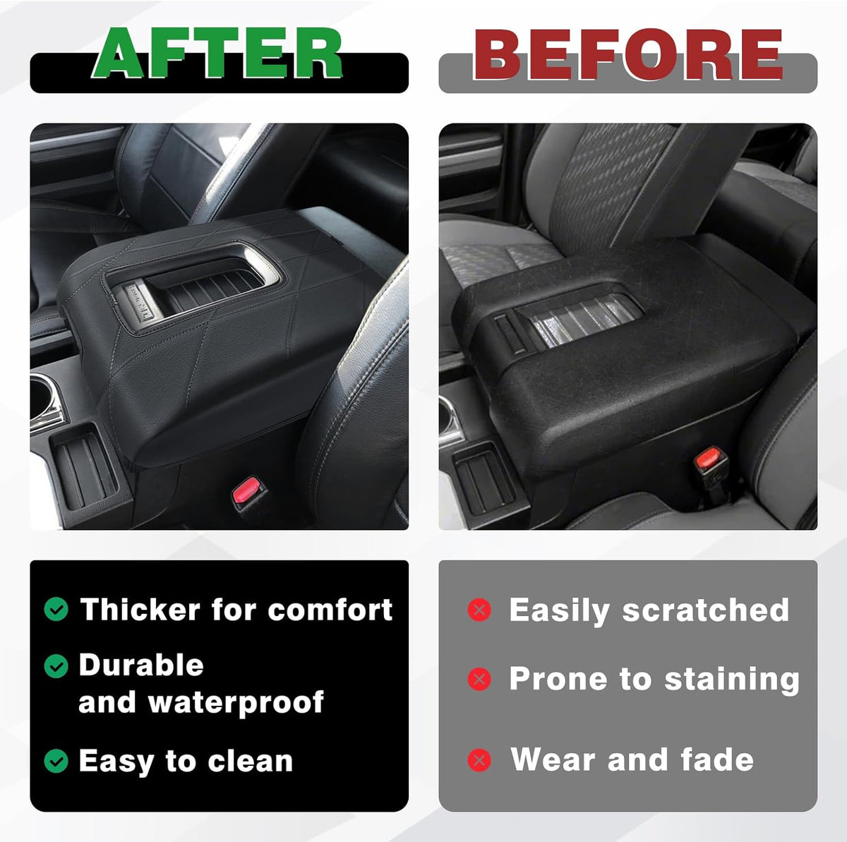 Muslogy Center Console Armrest Cover Compatible with Toyota Tundra 2014-2021 Comfort Armrest Pad Anti-Scratch Arm Rest Cushion Vegan Leather Protector 1-Inch Extra Thick(Bucket Seat ONLY)