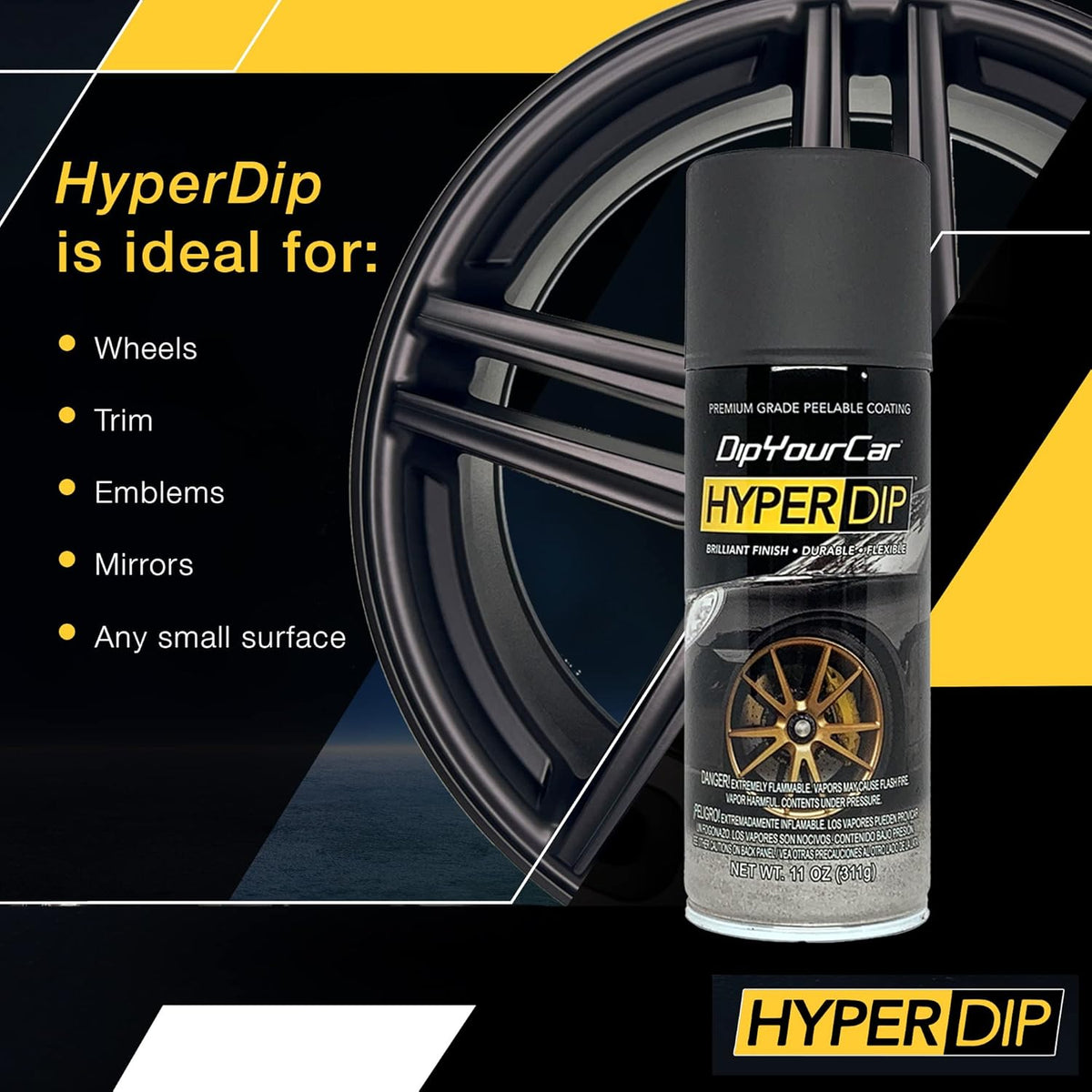 DipYourCar HyperDip Peelable Car Paint in a Can - Automotive Spray/Aerosol Auto Protection and Color for Wheels, Emblems, Mirror, and More - Frozen Black