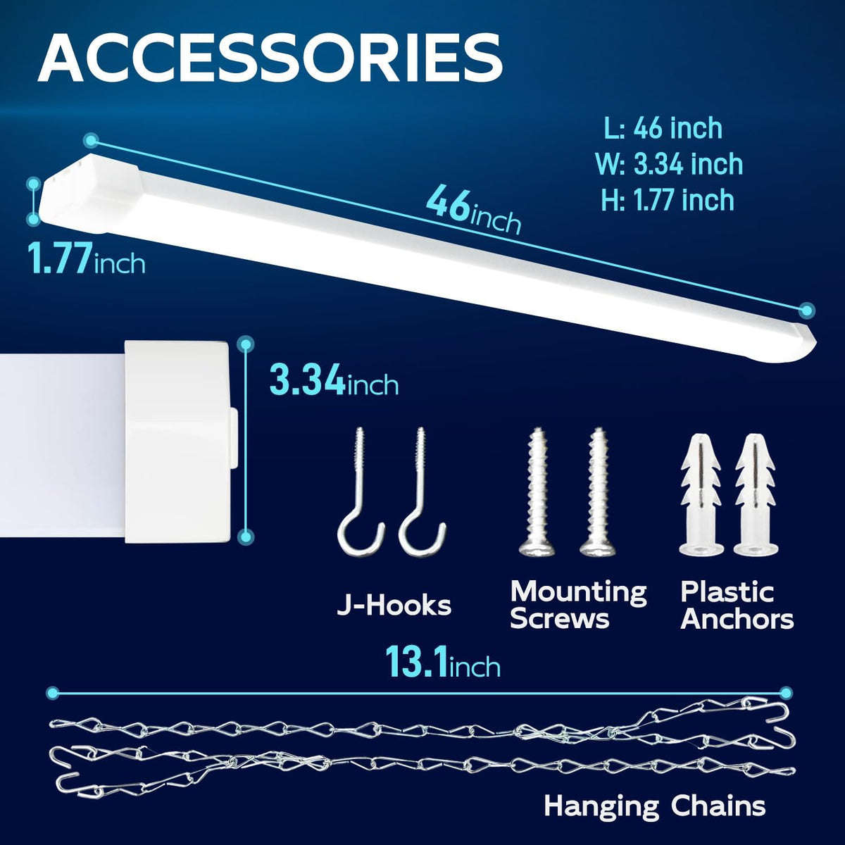 hykolity 4FT 120W LED Shop Light Linkable, 13000lm(400w Equivalent), 5000K Utility Shop Lights for Garages, Workshops, Basements, Hanging or FlushMount, with Power Cord and Pull Chain, ETL, 2 Pack
