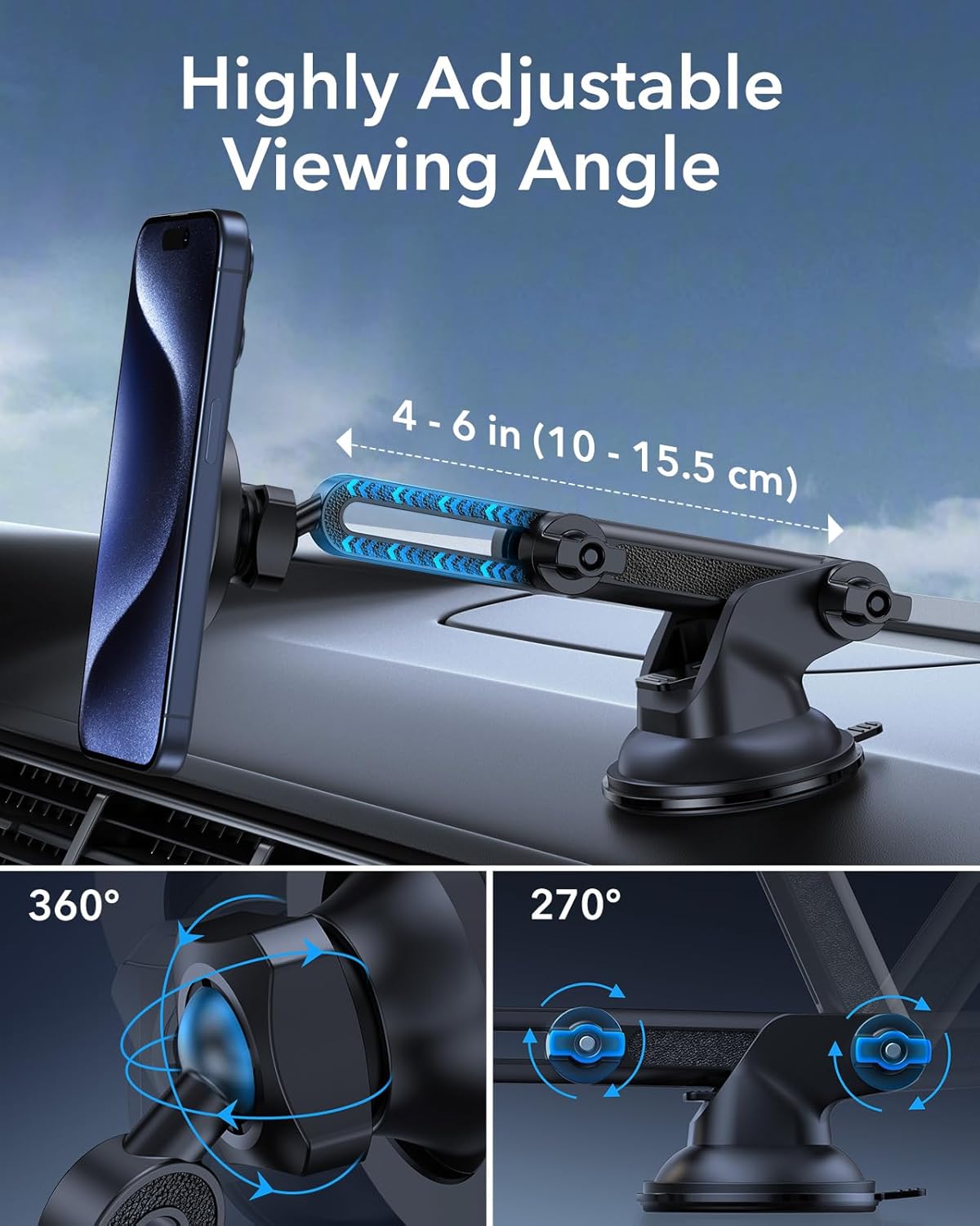 ESR Dashboard Magnetic Phone Holder for Car, for MagSafe Car Mount, Windshield Vacuum Car Mount for iPhone 16/16e/15/14/13/12, Samsung, Car Accessories, Charging Not Supported,2 Metal Rings Included