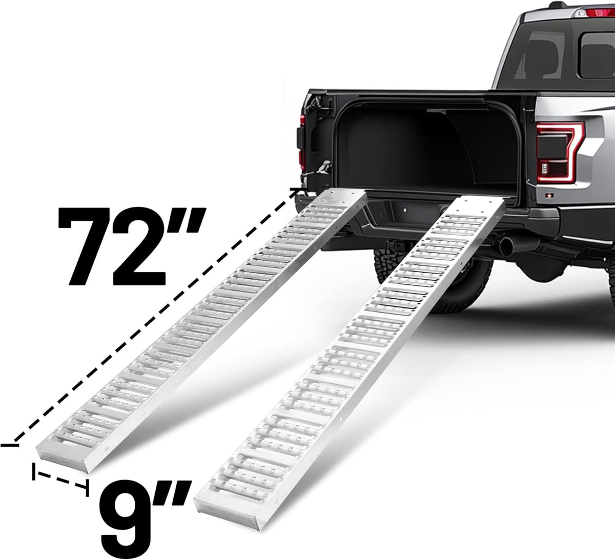 Rockland 72" x 9" Steel Truck Ramps, 1000 LBS Capacity, Portable Trailer Ramps for Motorcycles, Ebikes, Dirtbikes and ATVs, Heavy Duty Loading Ramps Ideal for Trailer Pickup Truck, 2 Pcs