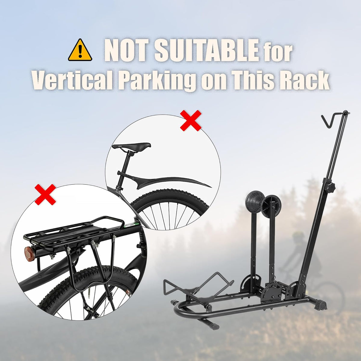 BIKE HAND Vertical Bike Stand - for Fat Bike Snow MTB Road Bikes with Max 5" Tire Width - Vertical & Horizontal Adjustable Bicycle Parking Rack with Seatpost Stabilizer - Wheel Sizes up to 29"