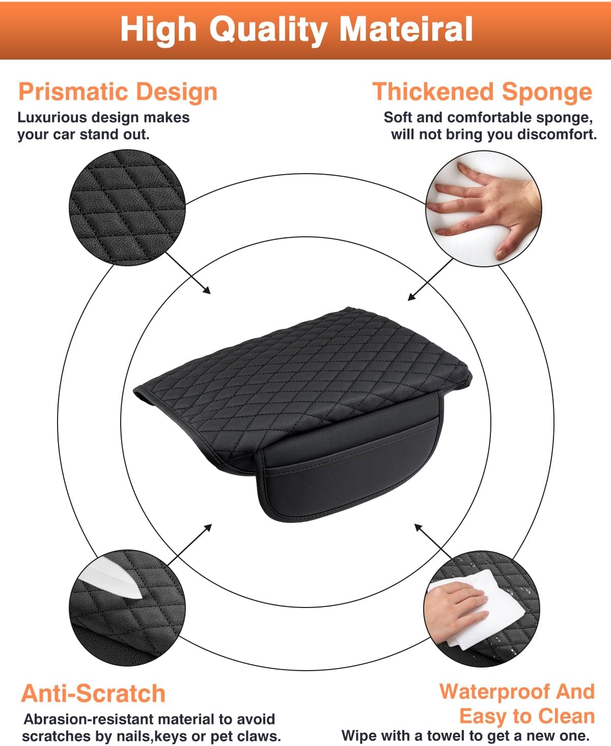 Shademax Center Console Cover for Kia Carnival KA4 2022-2024 2025 2026 Accessories Armrest Cover Console Cushion Pad Leather MPV Armrest Seat Box Cover Console Lid Protector with Pockets Storage Bag