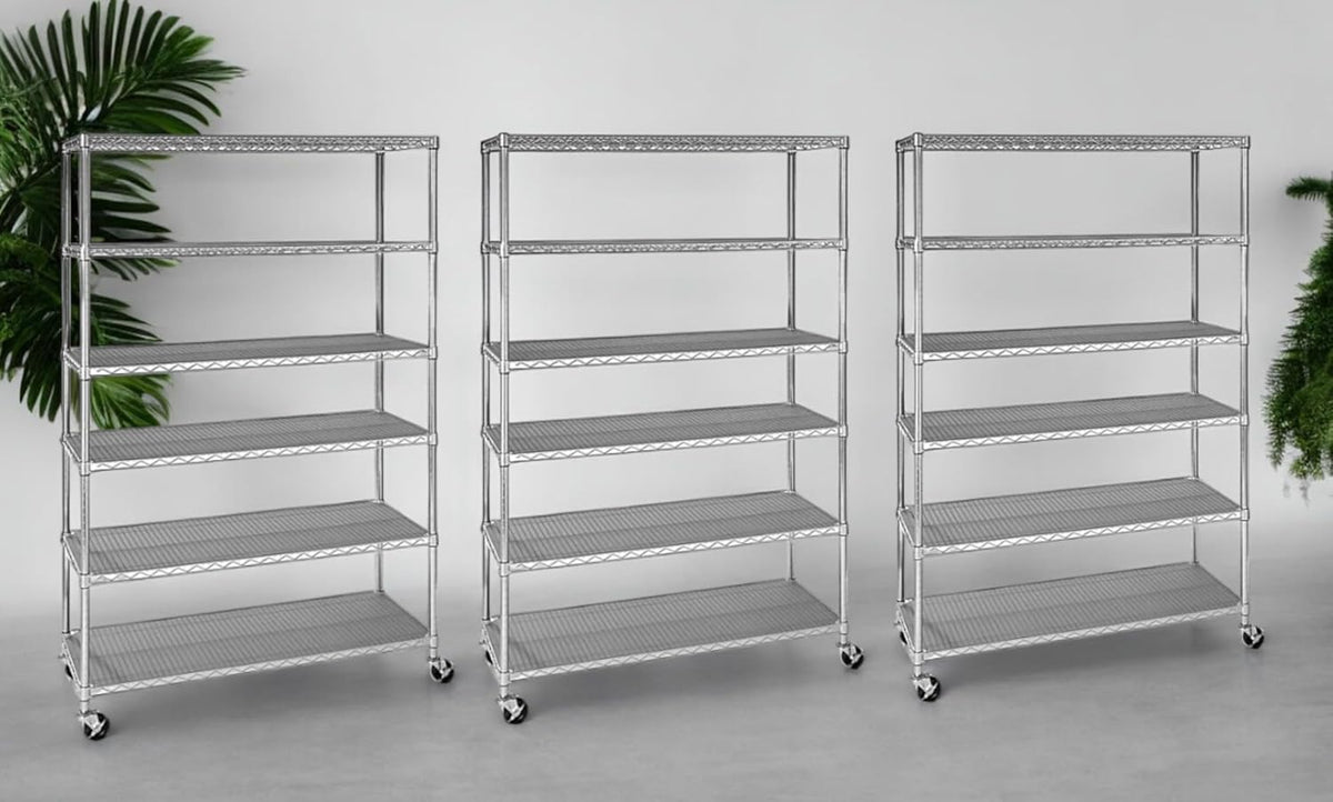 Organize in Style with The Members Mark 6-Tier NSF Heavy Duty Wire Shelving, 47.75" W x 18" D x 75.5" H (Plated, 3 PACK)