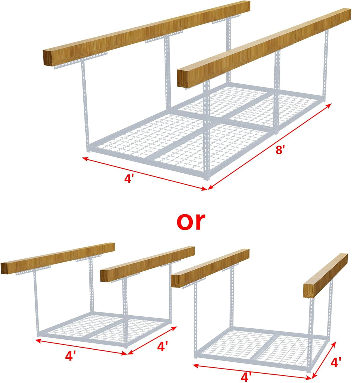 The Atlas Pro 4 x 8 ft Overhead Garage Storage Rack, Ultra Duty 1250lbs Weight Capacity, Adjustable Height 26"-48", White