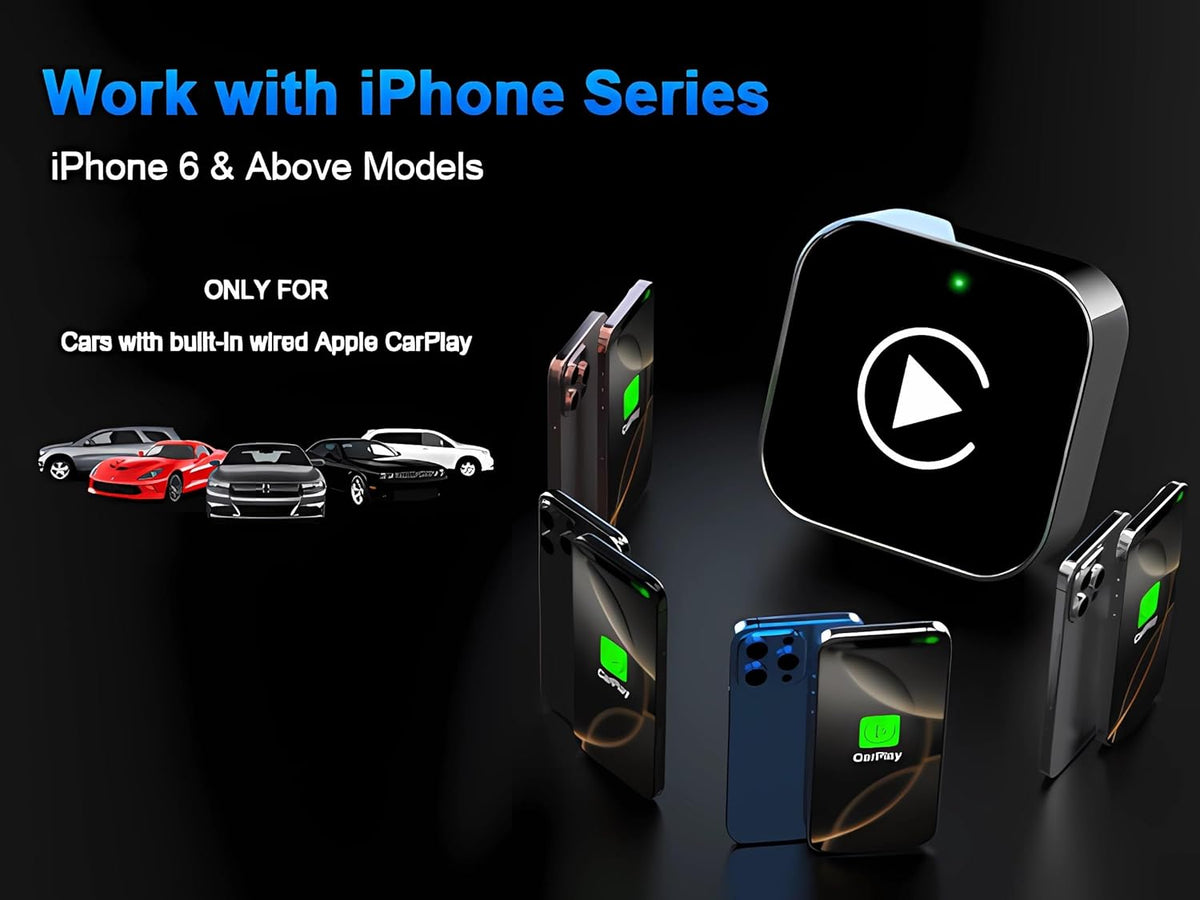 Wireless CarPlay Adapter for iPhone, 2025 Upgrade Convert Wired to Wireless Apple CarPlay Adapter, Mini Size USB Design for Cars with USB-A & Type-C Extension Cables, Stable Control, Plug and Play