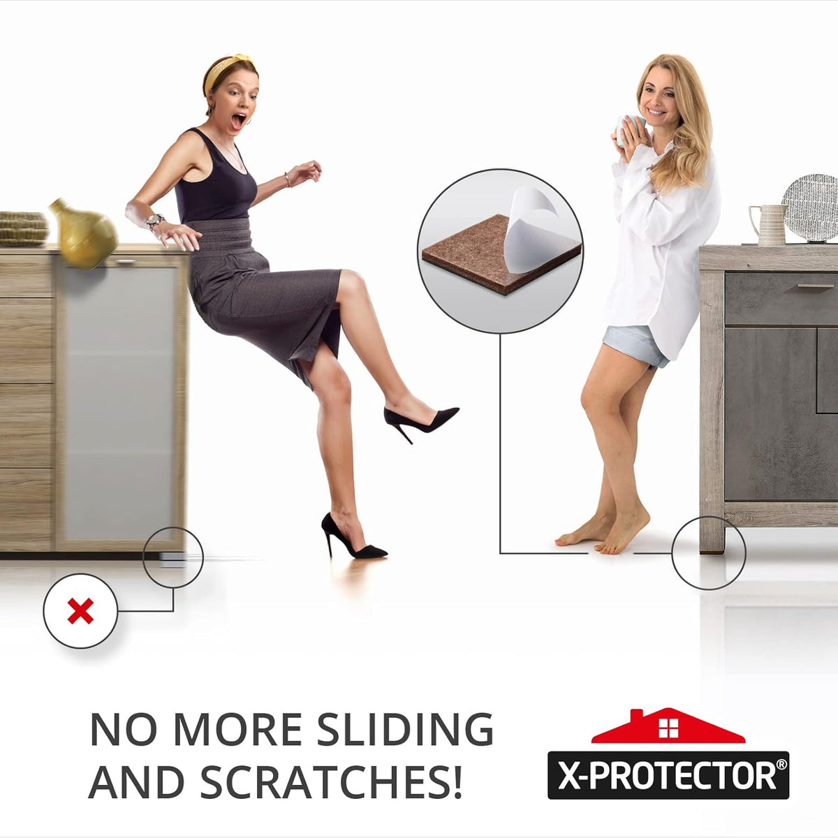 X-PROTECTOR Non Slip Furniture Pads - 16 Premium Furniture Grippers 2"! Self-Adhesive Rubber Feet Furniture Feet - Ideal Non Skid Furniture Pad Floor Protectors - Keep Furniture in Place!