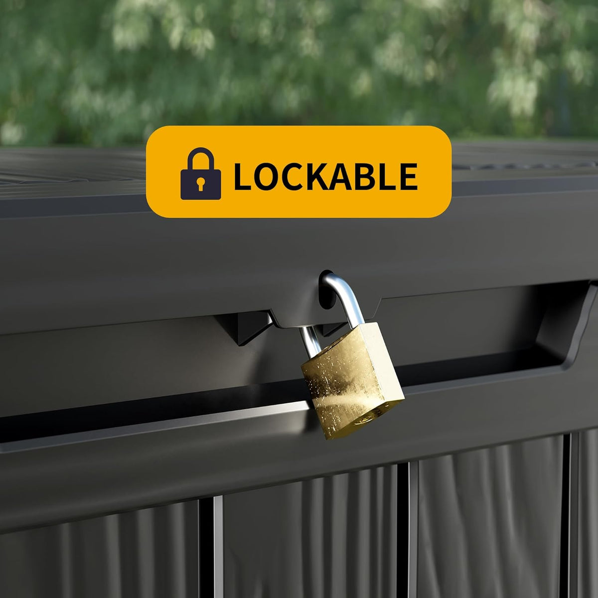 100 Gallon Resin Deck Box, Waterproof Outdoor Storage Bin for Patio Furniture, Pool Accessories, and Garden Tools, Lockable & UV-Resistant, Black