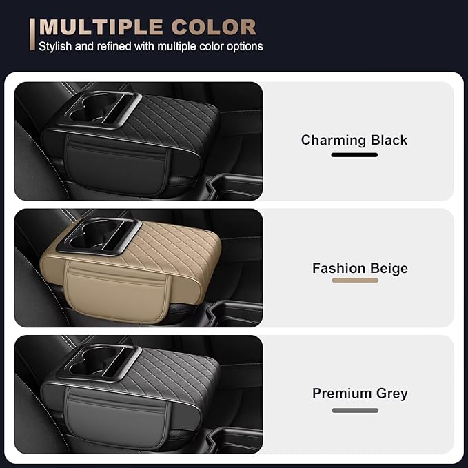 Center Console Cover Fit for RAV4 Faux Leather Car Armrest Cushion with Storage Bags, Cup Holder & Phone Storage Multifunctional Middle Console Cover(Black)