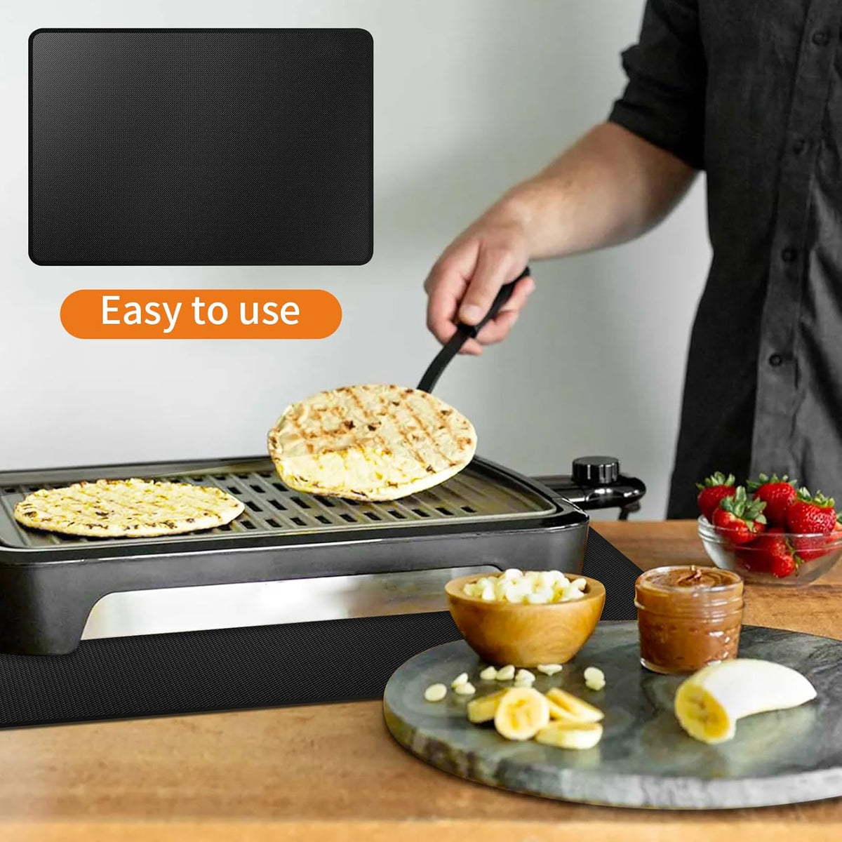 Heat Resistant Grill Mat, 25 x 20 inches Double-sided fireproof and waterproof BBQ protection mat Multi-Purpose for Grills Pizza Ovens Smokers Black