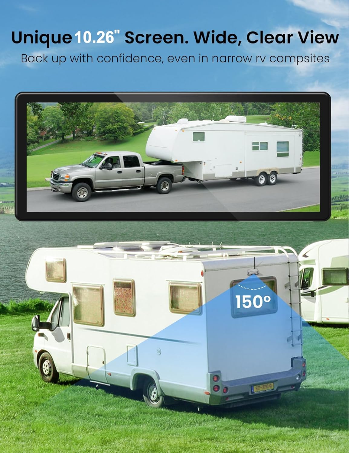 2.5D Display Wireless reversing Camera System FHD 1080P 10.26-inch touchable Display high-Definition Recording reversing Camera Suitable for RV Truck Trailer Wireless Stable Signal Transmission