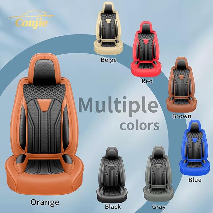 Fit Frontier Car Seat Covers Premium Leather for Nissan Frontier 2009-2025 2026. Waterproof, Breathable, Scratch-Resistant & All-Weather Seat Cushion Protector(Front Seat,Orange&Black