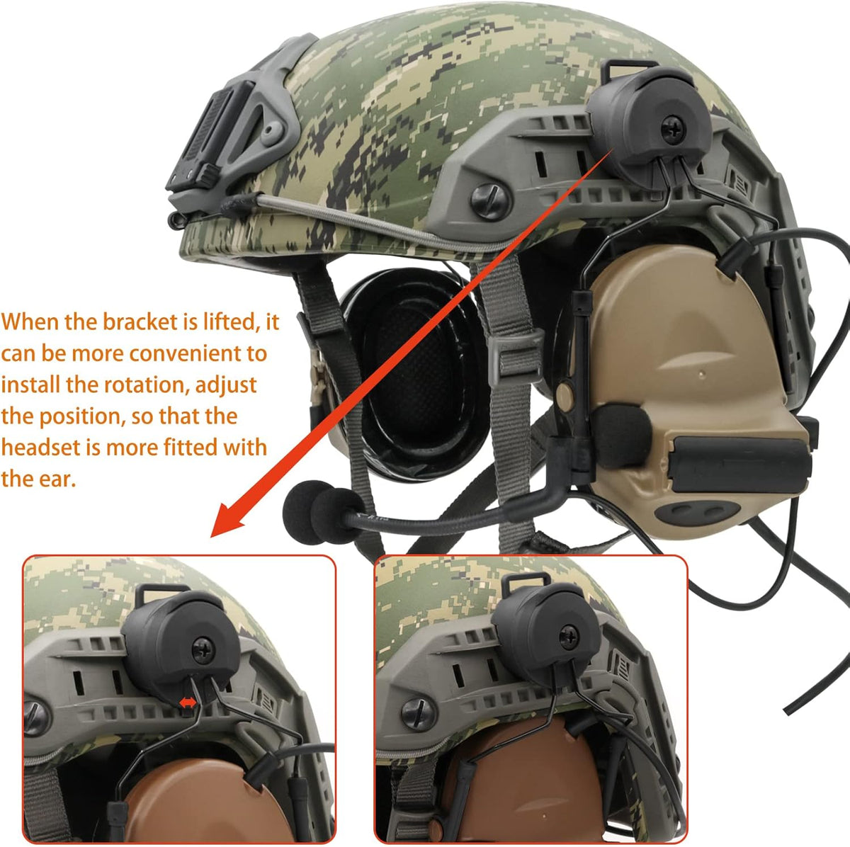 COMTA 2 Helmet-Type Tactical Headset with U94 PTT 2pin,Noise Canceling Headphones,for Airsoft Hunting Shooting