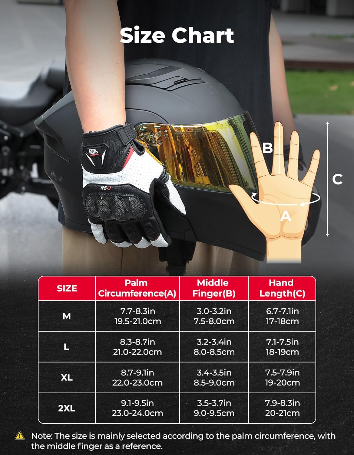 KEMIMOTO Sheepskin Leather Motorcycle Gloves for Men, Protective Motorcycle Gloves for Motocross Motorbike Dirt Bike Bicycle Racing ATV UTV