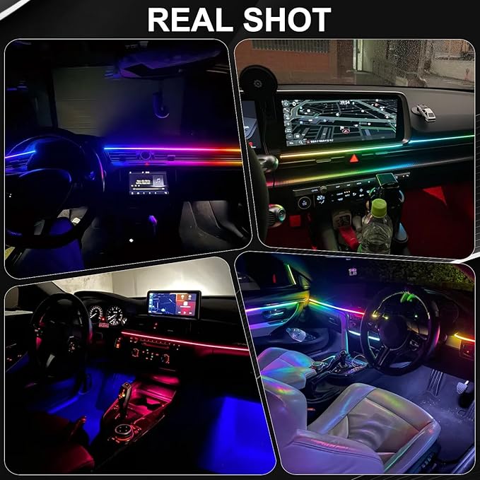 Dreamcolor Acrylic Interior Car LED Strip Lights, 18 in 1 Ambient Lighting Kit with Wireless APP, Dynamic Chasing Music Sync Fiber Optic Lights with DIY Mode, Car Inside Lighting Accessories