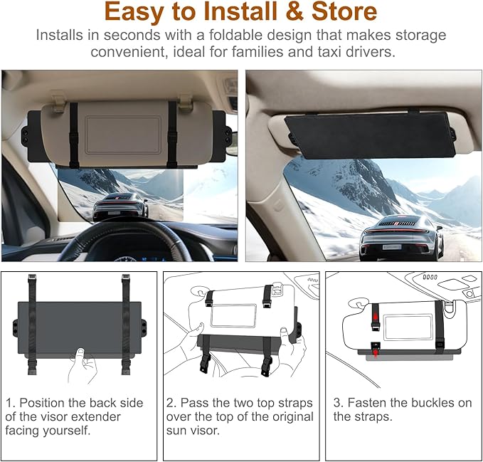 Sun Visor Extender for Car, Visor Extender Sun Blocker, Sun Visor Extension with Anti-Glare Lens Blocks UV & Sunlight, Adjustable Car Sun Visor for Safe Driving (2 Pack)