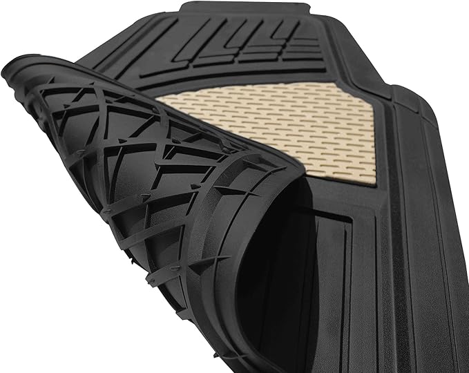 FH Group Automotive Floor Mats Tall Channel Blue Universal Fit Full Set Climaproofâ„¢ for Most Sedan, SUV and Trucks, Trimmable Rubber Combo Small Car Seat Cover Design Heavy-Duty Floor Mats for Car