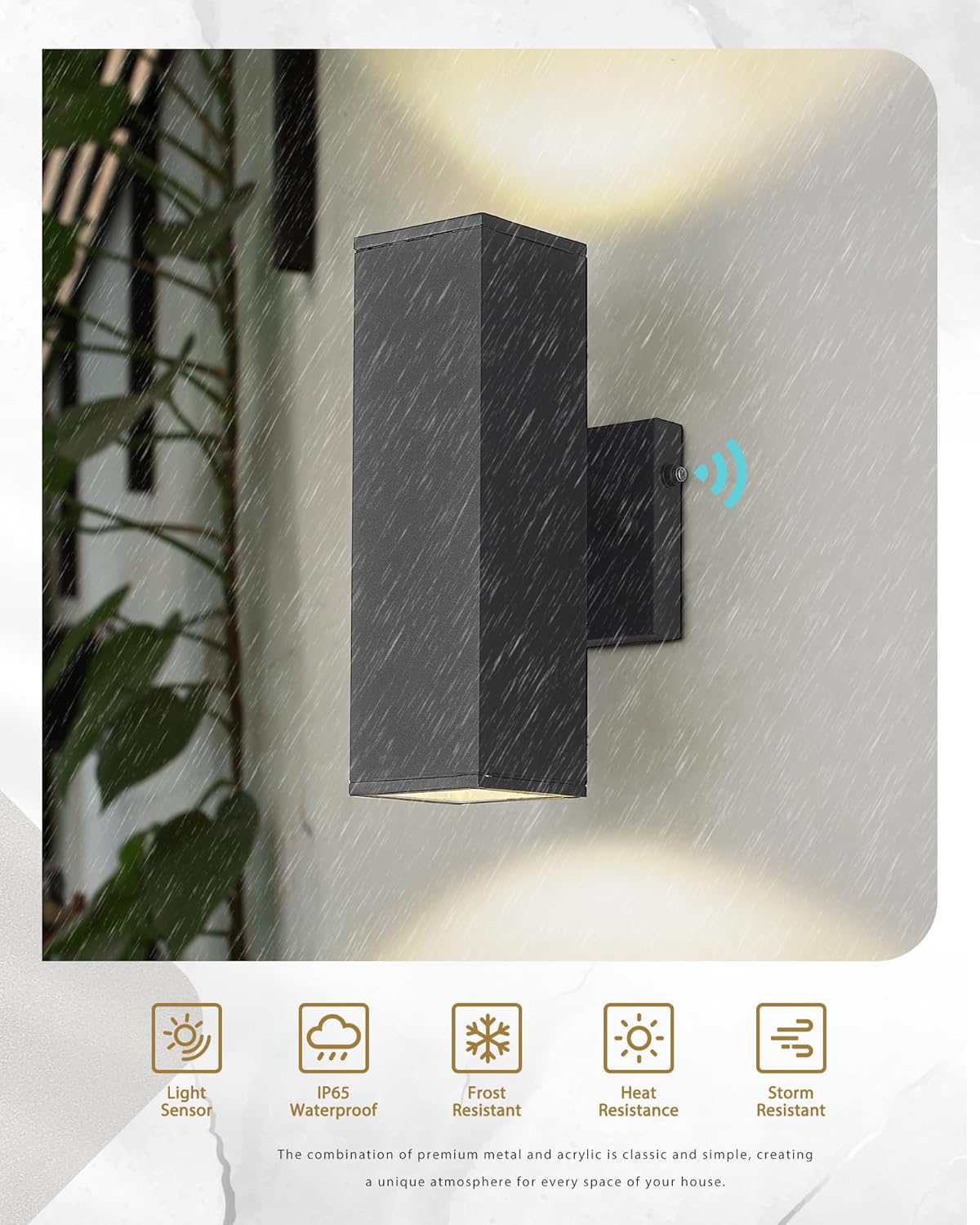 Ken & Ricky Dusk to Dawn Outdoor Lighting, Modern Exterior Wall Lights, Aluminum Waterproof, Black Up and Down Outdoor Porch Light with Glass Cover, KR3324-W-1PK-B