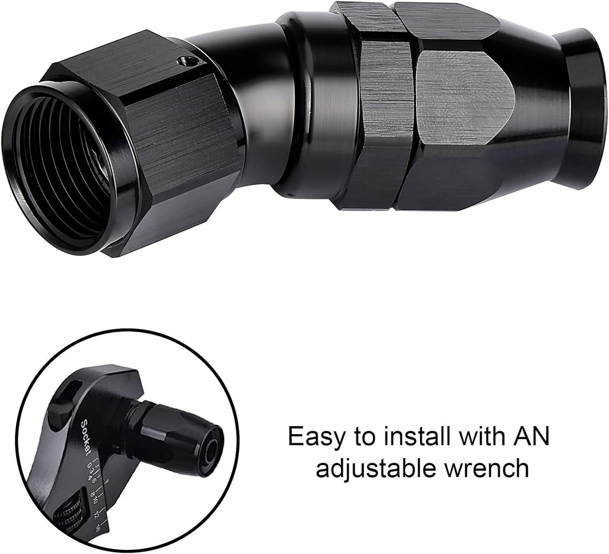 EVIL ENERGY 12AN 30 Degree PTFE One Piece Full Flow End Hose Fitting Aluminum Black