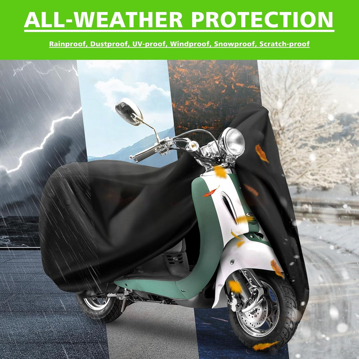 COVERVIN Scooter Waterproof Cover Outdoor, Moped Cover & Vespa Cover for Honda Ruckus Yamaha 72″ Long (S)