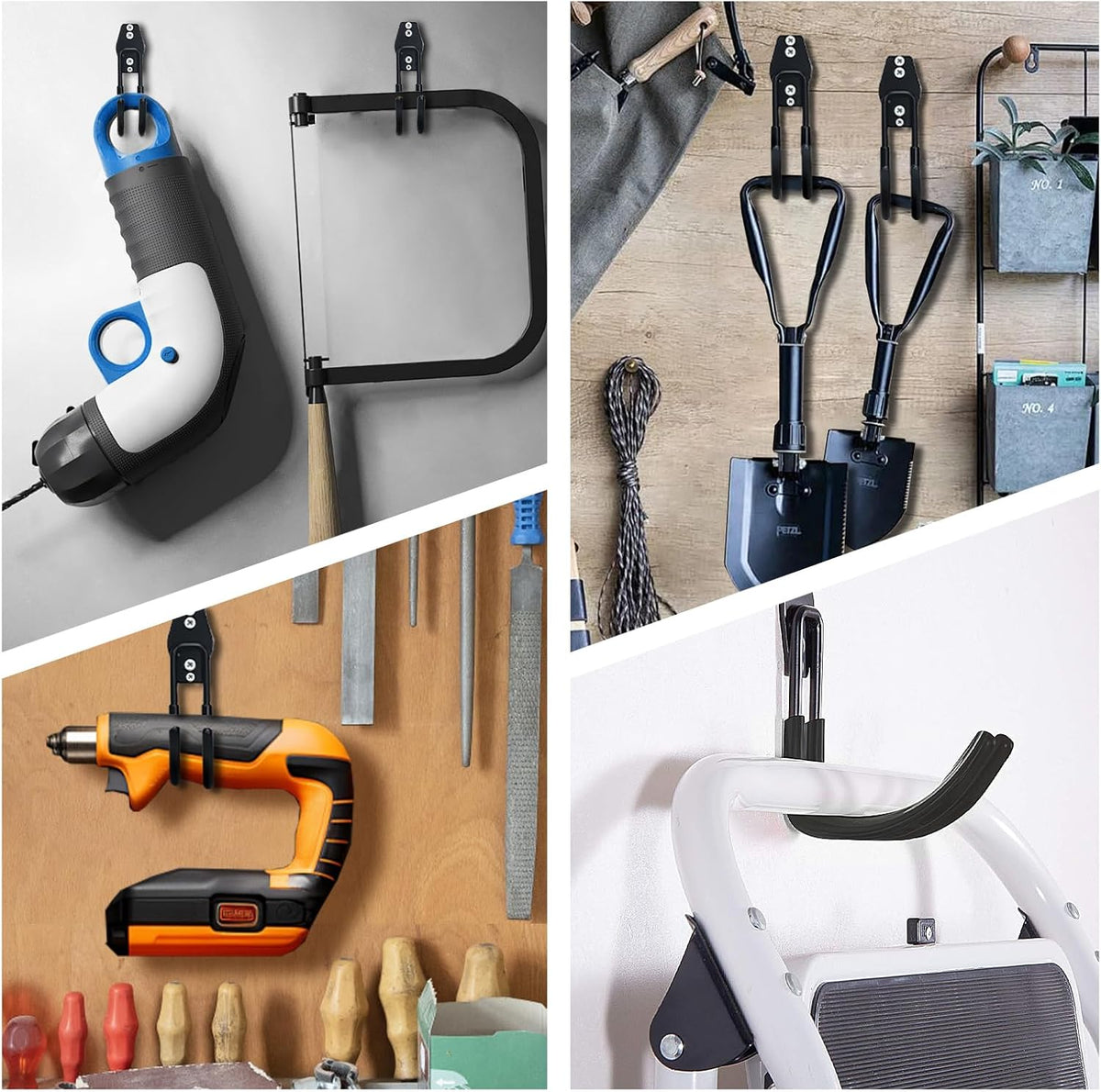 Garage Storage Utility Hooks,Garage Garden Tool Organizer,Steel Wall Mount Hooks, Large Garden U Hooks (2 Pack) (Type-2-Black)