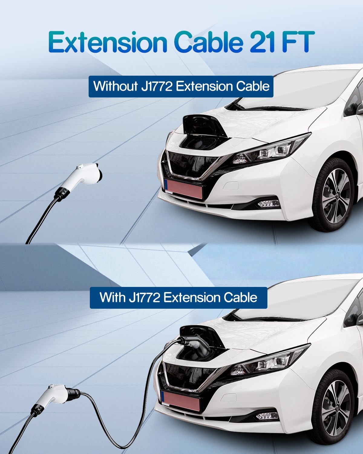 EV Charger Extension Cable, 21ft 40Amp J1772 Extension Cable Compatible with 110V-240V SAE J1772 EV Chargers, Suitable for J1772 EVs/PHEVs, Level 1/ Level 2 IP66 Car Charger Extension Cord with Bag