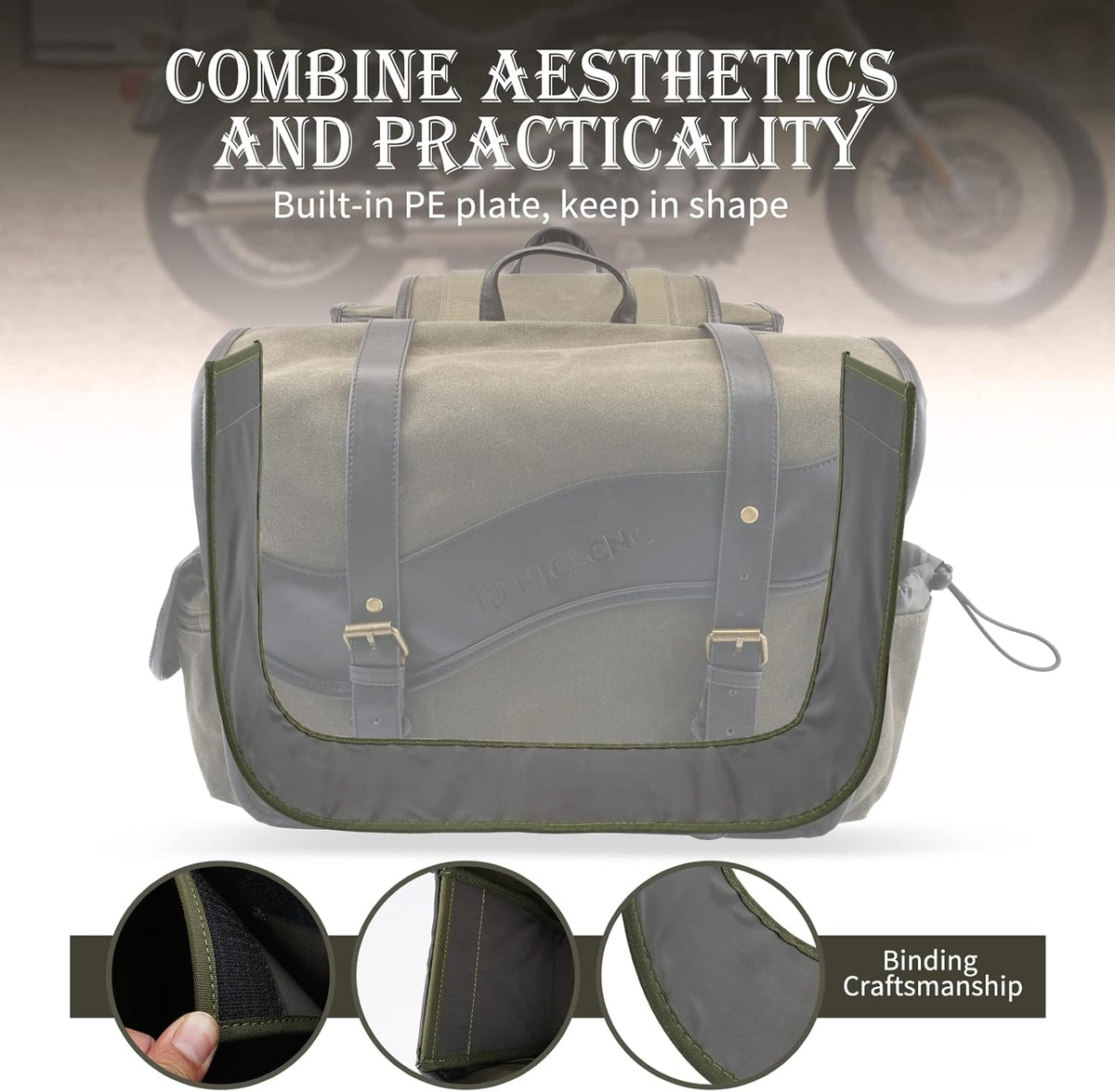 NICECNC Motorcycle Saddlebags Vintage Oil Waxed Canvas Leather, 30L Throw Over Saddle Bags Side Luggage Bags for Men Women Camping, Compatible with Harley, Honda, Suzuki, Yamaha, Adventure, Green