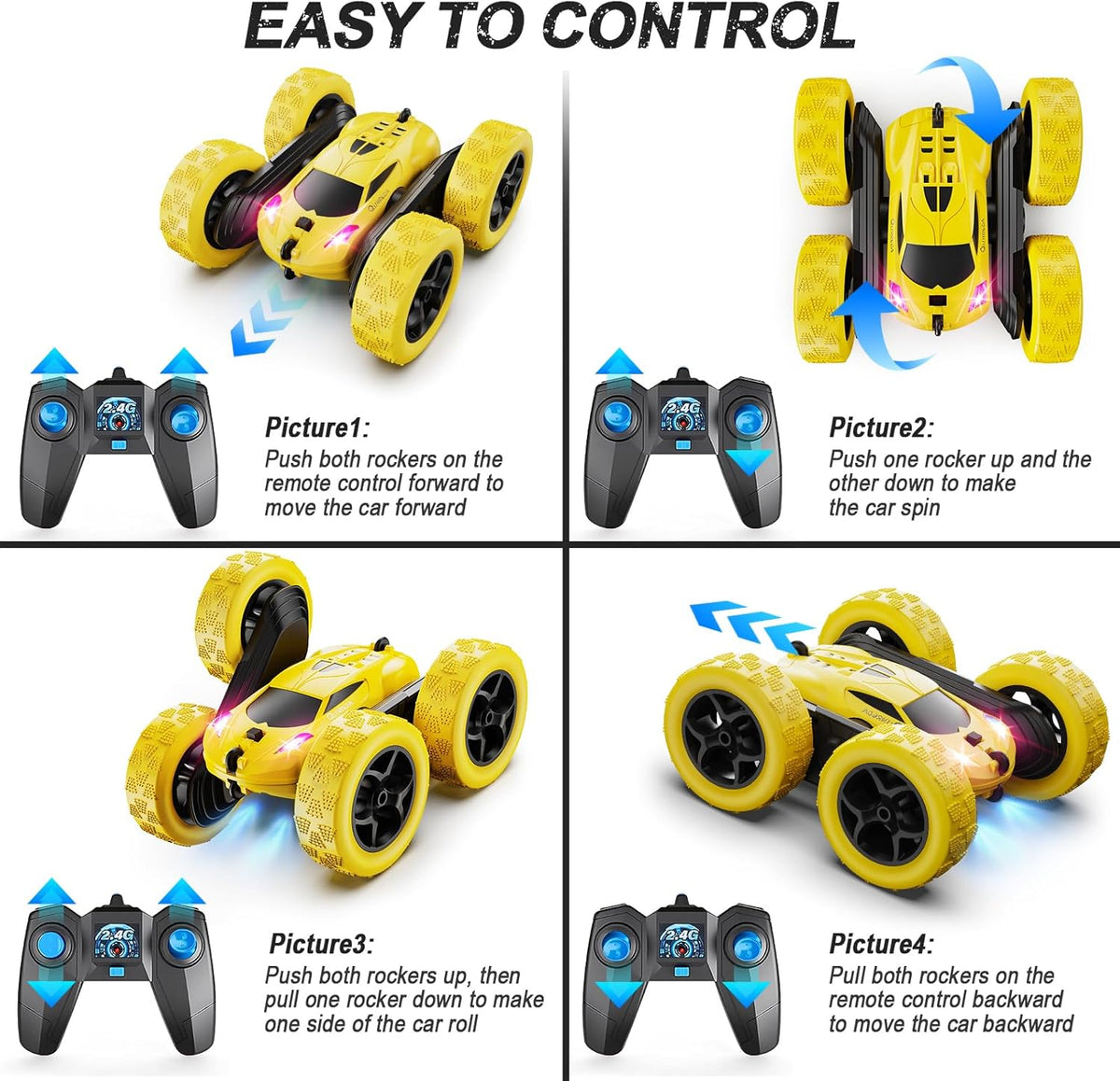 Remote Control Car,RC Car Toys for 6-12 Year Old Boys, Off Road RC Stunt Car 4WD 360° Rotating Remote Control Car for Kids, Boys Girls Gifts for Birthday, Christmas Yellow